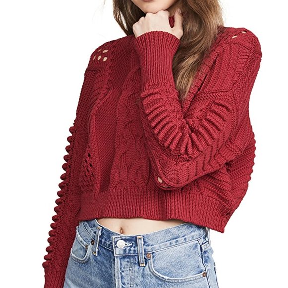 Cushnie Cable Knit Cropped Sweater Turtleneck Deep Red Size XS - Picture 9 of 9